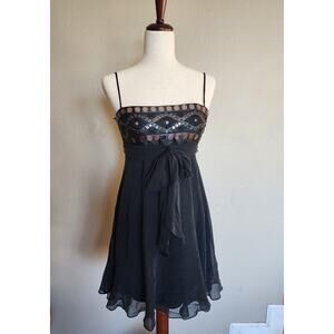 BCBG Maxazria Black Silk Beaded Cocktail Dress SZ 6P New Year's Eve Party